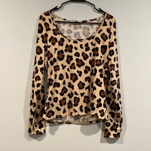 gaze - Soft Leopard Print Long Sleeve Shirt - Stretch - Size Large